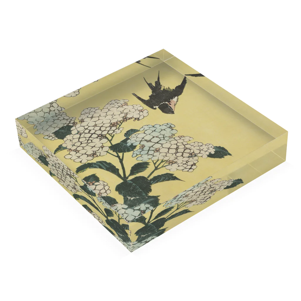 SONOTENI-ARTの003-009　葛飾北斎　『紫陽花に燕』　アクリルブロック Acrylic Block :placed flat