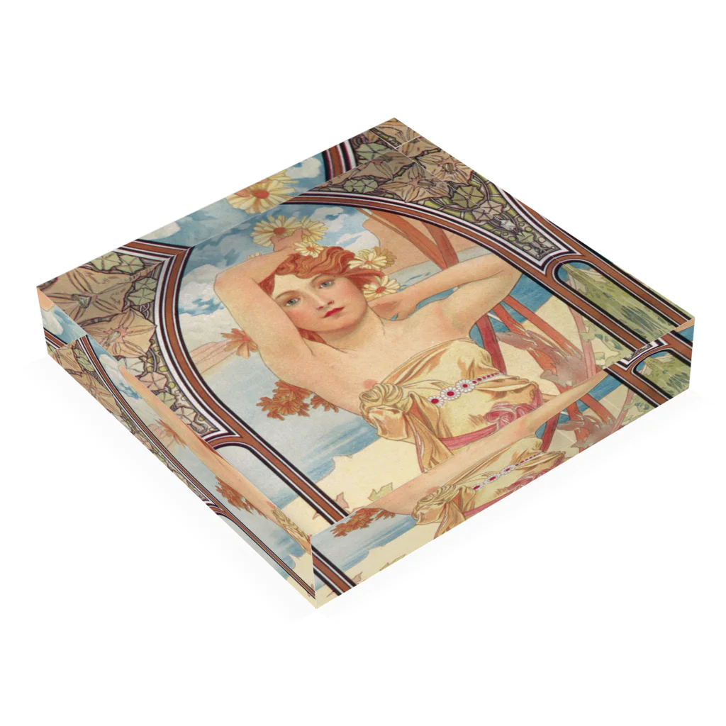 SONOTENI-ARTの014-010　アルフォンス・ミュシャ　『時の流れ：昼の輝き』　アクリルブロック Acrylic Block :placed flat