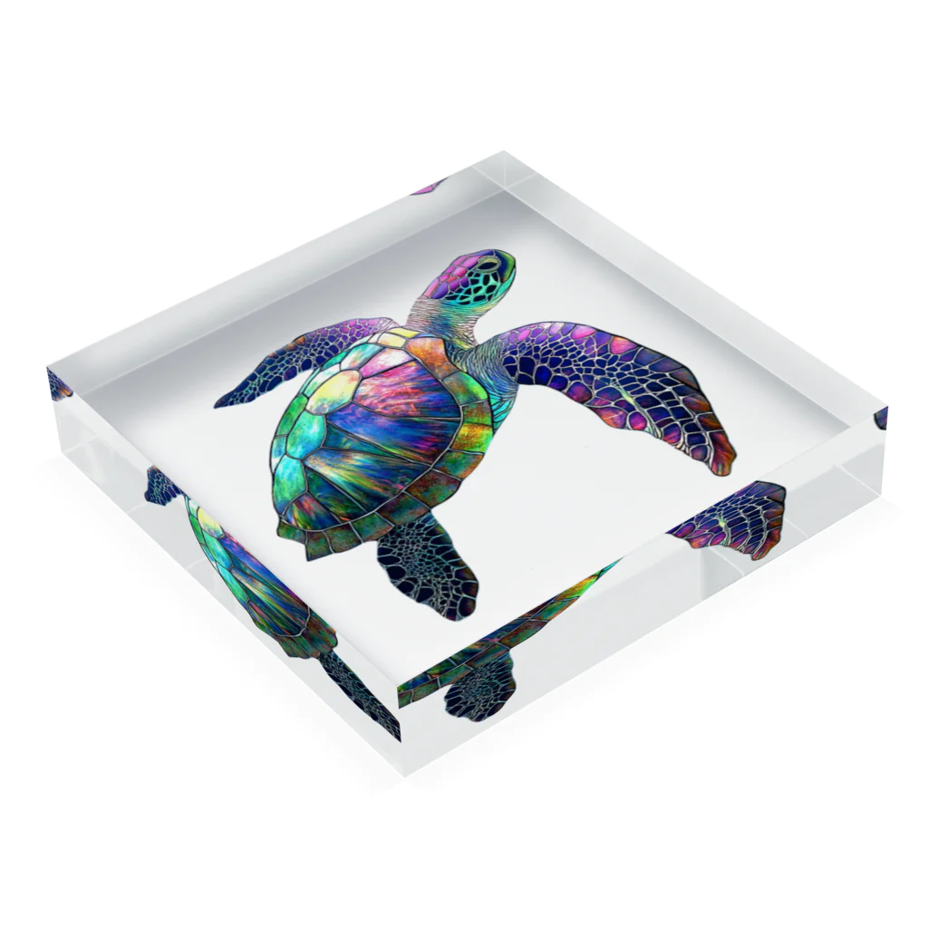 とーかい釣り日和のキレイな海ガメの不思議アート Acrylic Block :placed flat