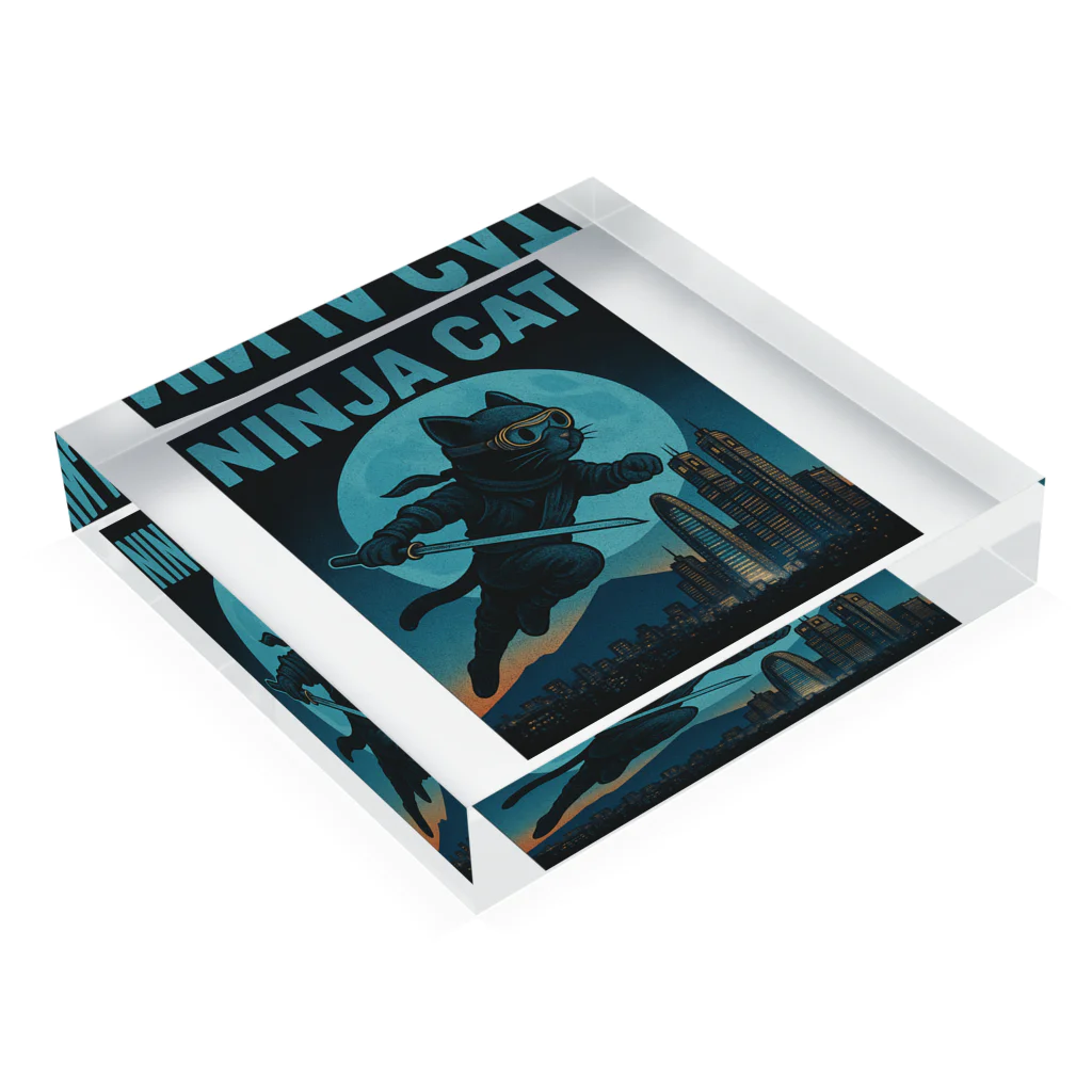 Atena-DesighnのNINJA CAT（1）忍者猫 Acrylic Block :placed flat