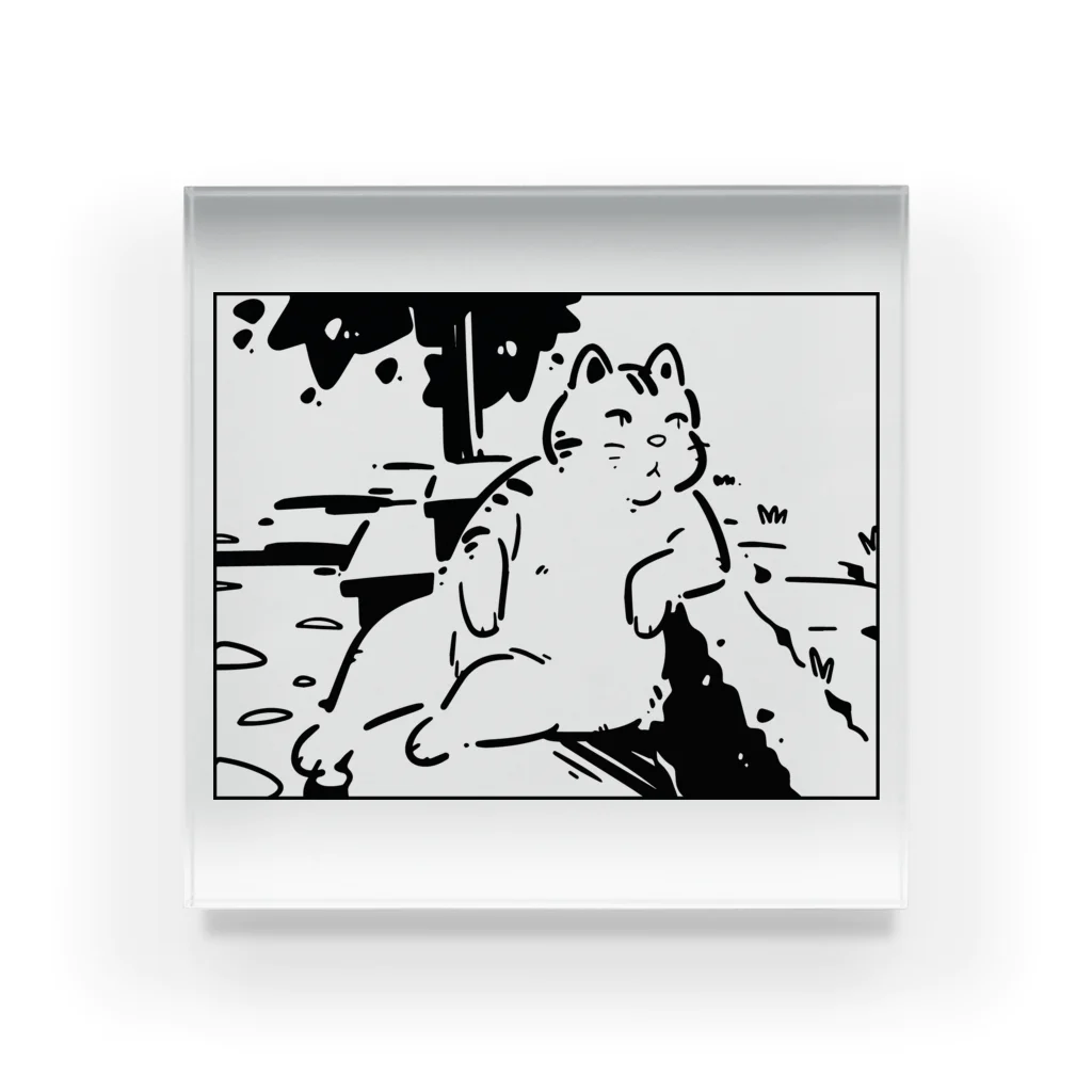 山形屋米店の肘をついてくつろぐ猫 Acrylic Block