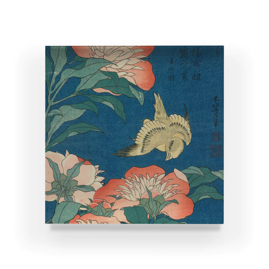 SONOTENI-ARTの003-003　葛飾北斎　『芍薬　カナアリ』　アクリルブロック Acrylic Block