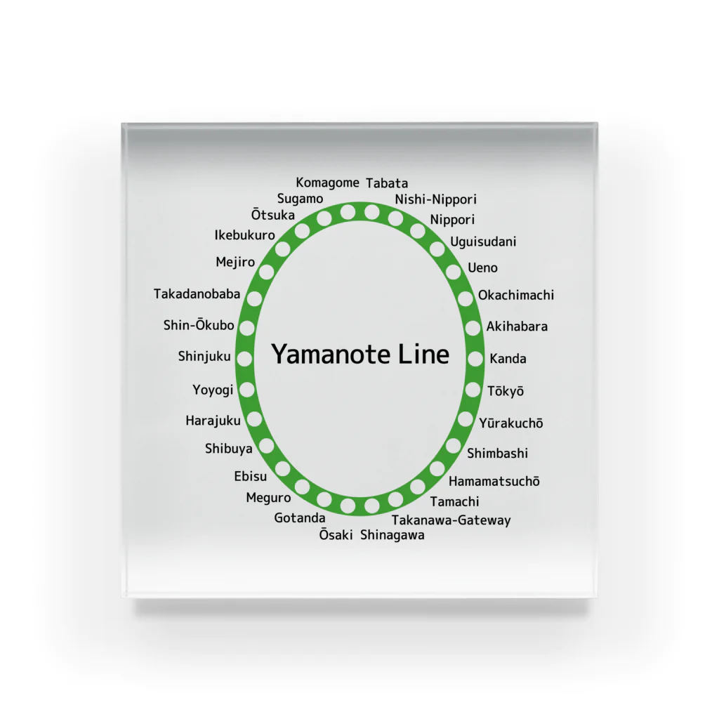JR山手線路線図 楕円形 英語バージョン アクリルブロック