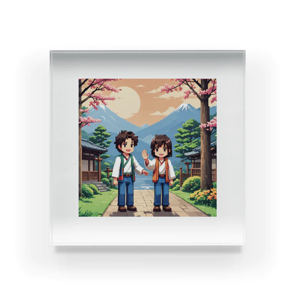 ドット絵グッズ販売の富士山を眺める二人 Acrylic Block
