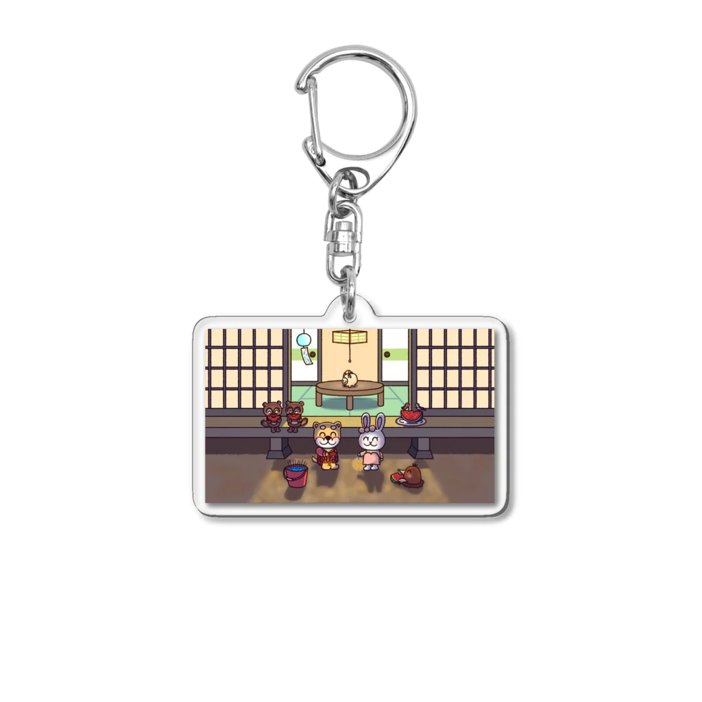 しばうさ.netの8月🎇夏の夜の縁側でのひととき🍉🎐 Acrylic Key Chain