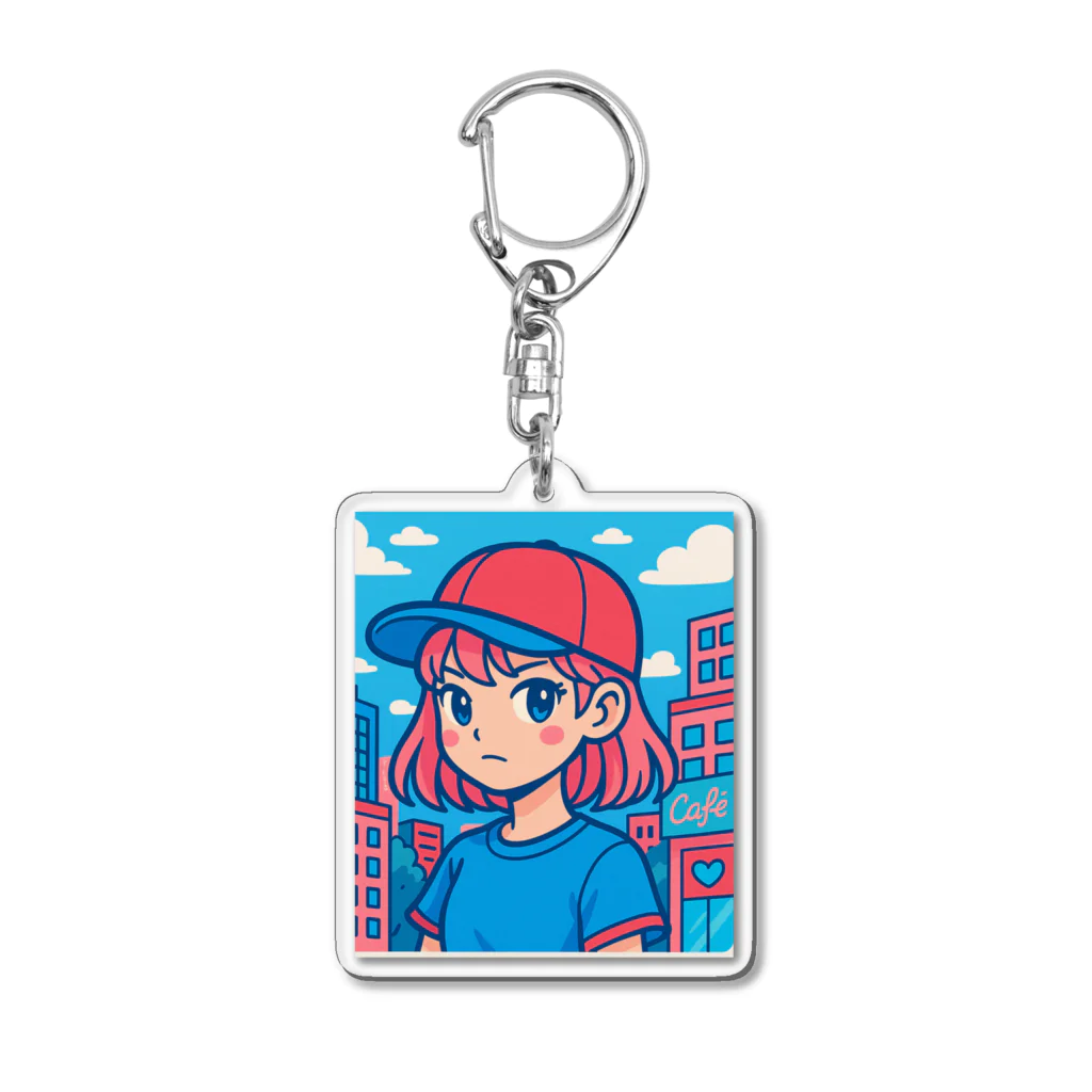 猫まみれのUrban Pop Girl – 街を彩る私 Acrylic Key Chain