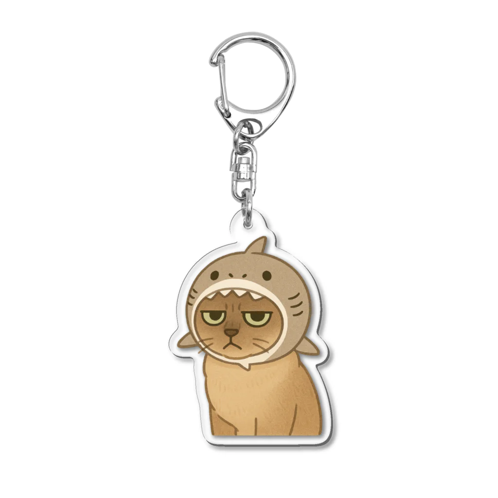 白菜ショップのサメ帽かぶった猫 Acrylic Key Chain
