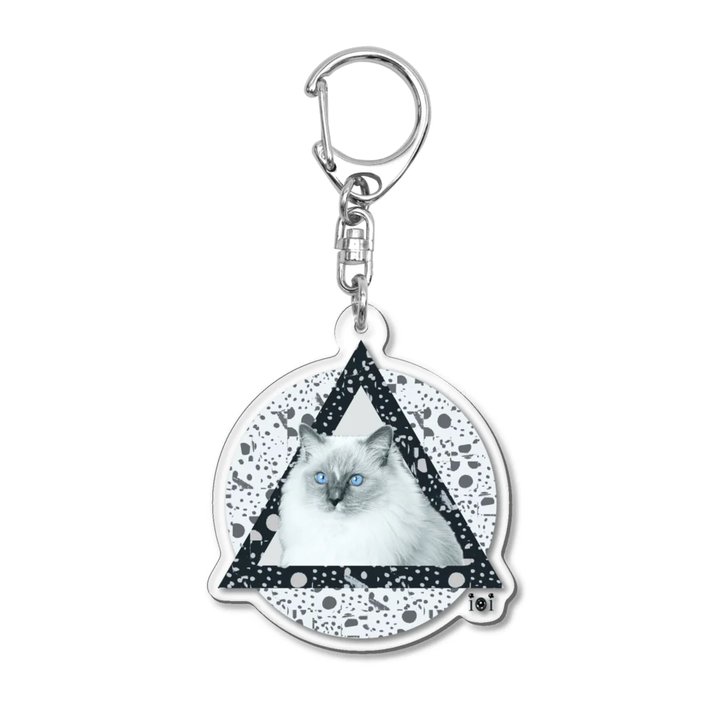 ｉＯｉ　ドット柄 水玉模様 専門店のもふもふ白猫ドットコラージュブラックトライアングル&ホワイトサークル Acrylic Key Chain
