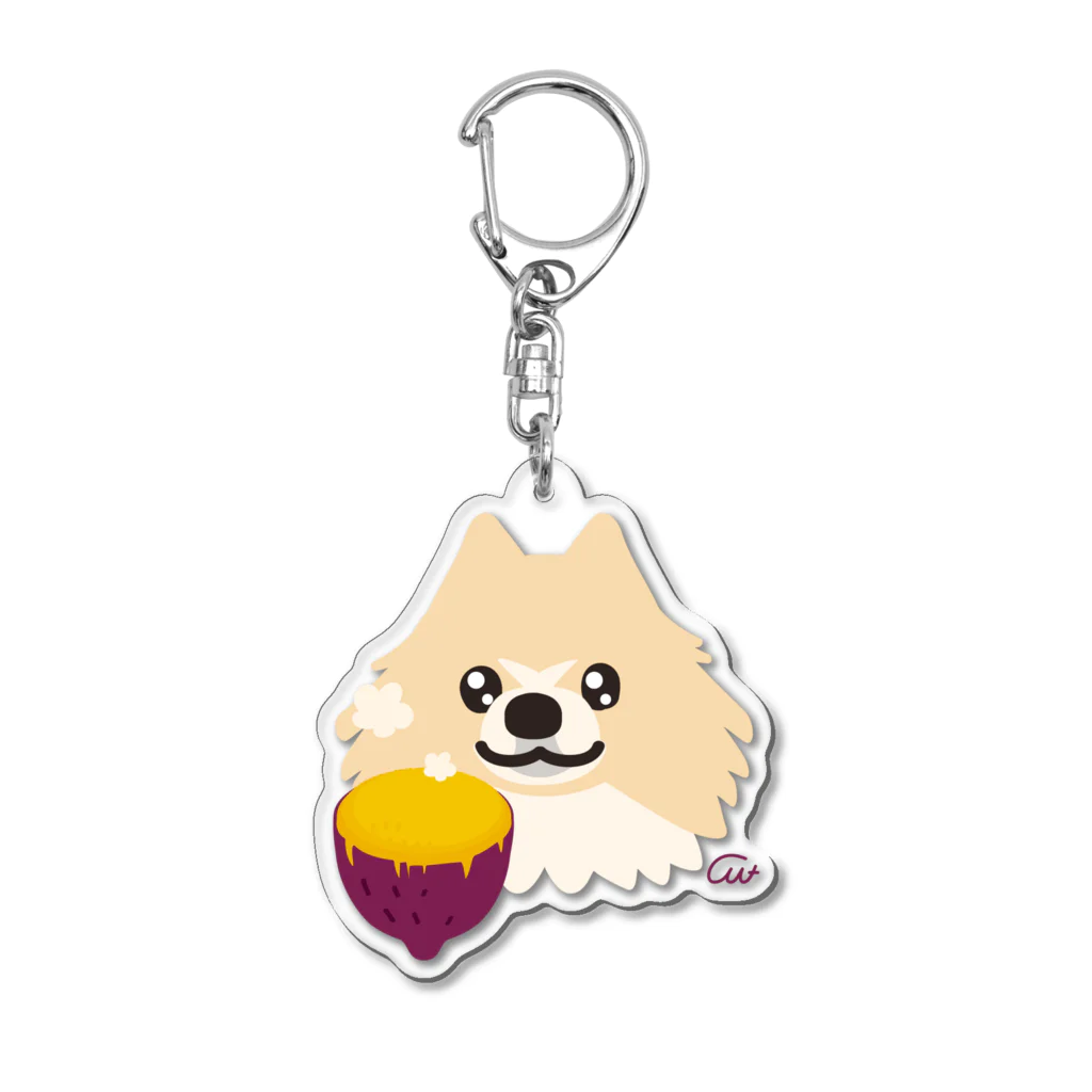 イラスト MONYAAT の焼き芋　味を知ったポメラニアン*イラスト型 Acrylic Key Chain