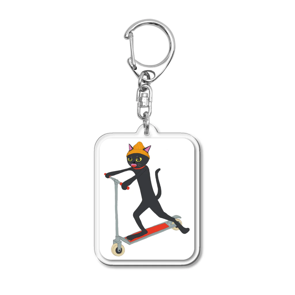 HIGH FIVE Shopのキックボードで遊ぶネコ Acrylic Key Chain