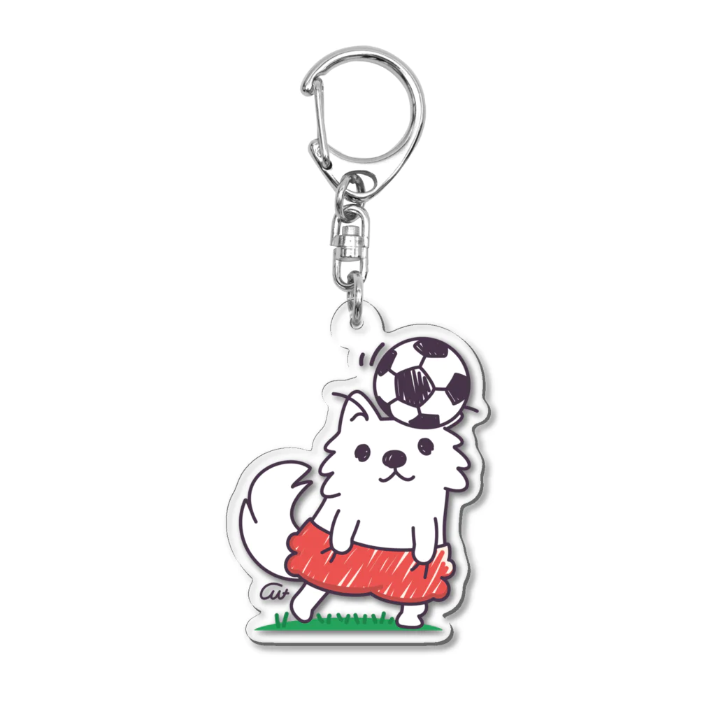 イラスト MONYAAT の赤ぱんポメラのサッカー 雑貨 Acrylic Key Chain