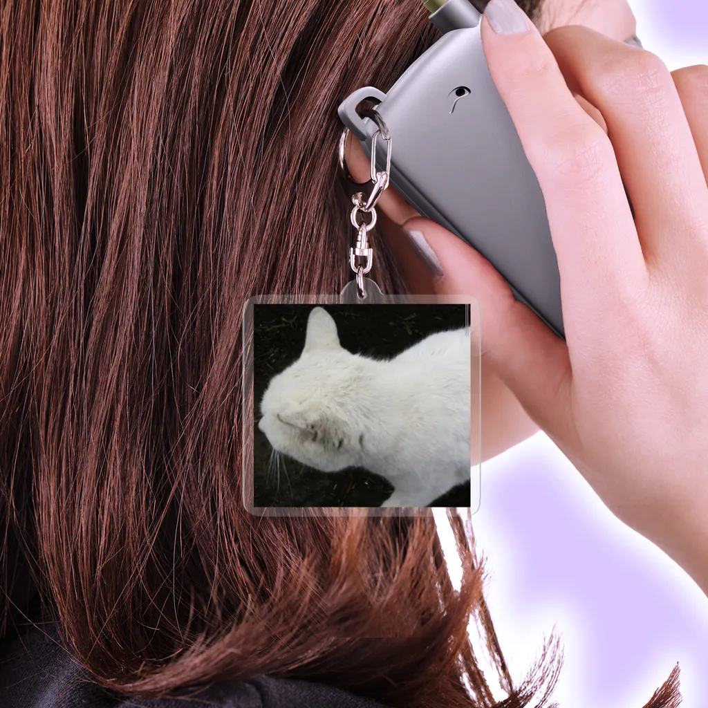 公式　猫目石検定　CHERRYSTONE　　の白猫 Acrylic Key Chain