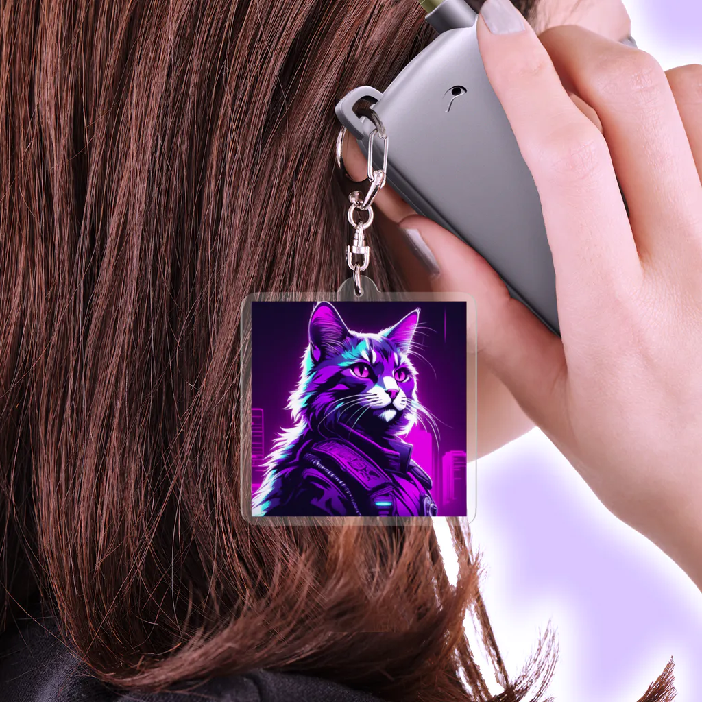 jujumarucatのROCKYCAT　ガラス越し Acrylic Key Chain