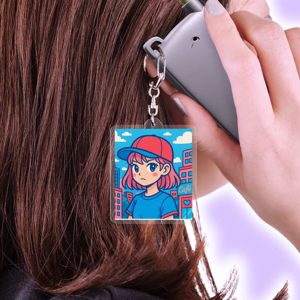 猫まみれのUrban Pop Girl – 街を彩る私 Acrylic Key Chain