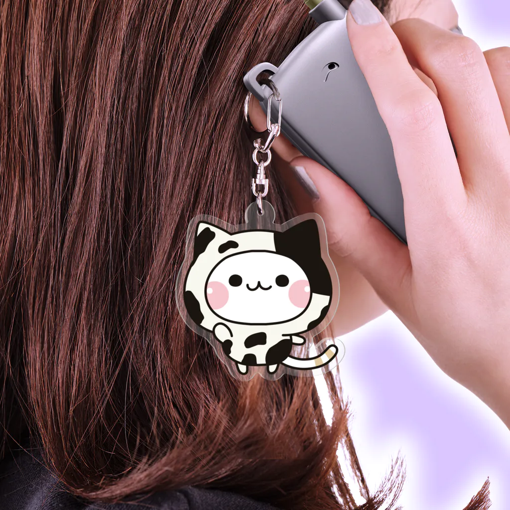 DECORの気づかいのできるネコ　牛さんver. Acrylic Key Chain