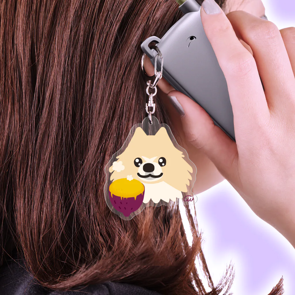 イラスト MONYAAT の焼き芋　味を知ったポメラニアン*イラスト型 Acrylic Key Chain