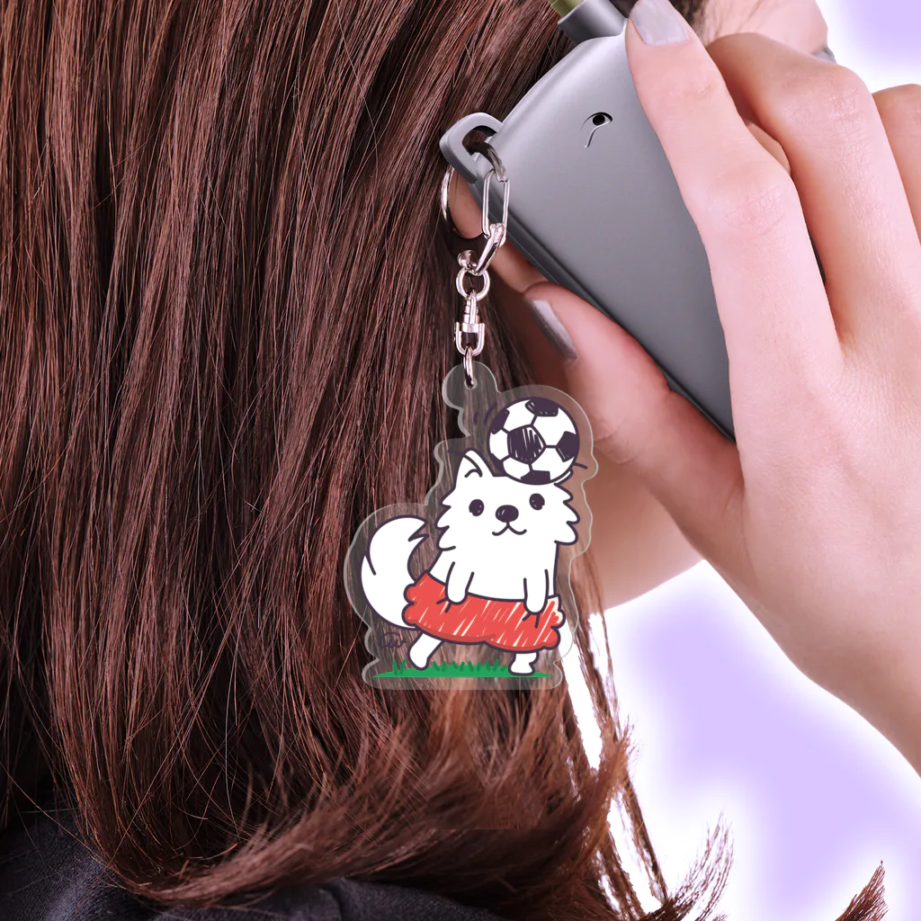 イラスト MONYAAT の赤ぱんポメラのサッカー 雑貨 Acrylic Key Chain