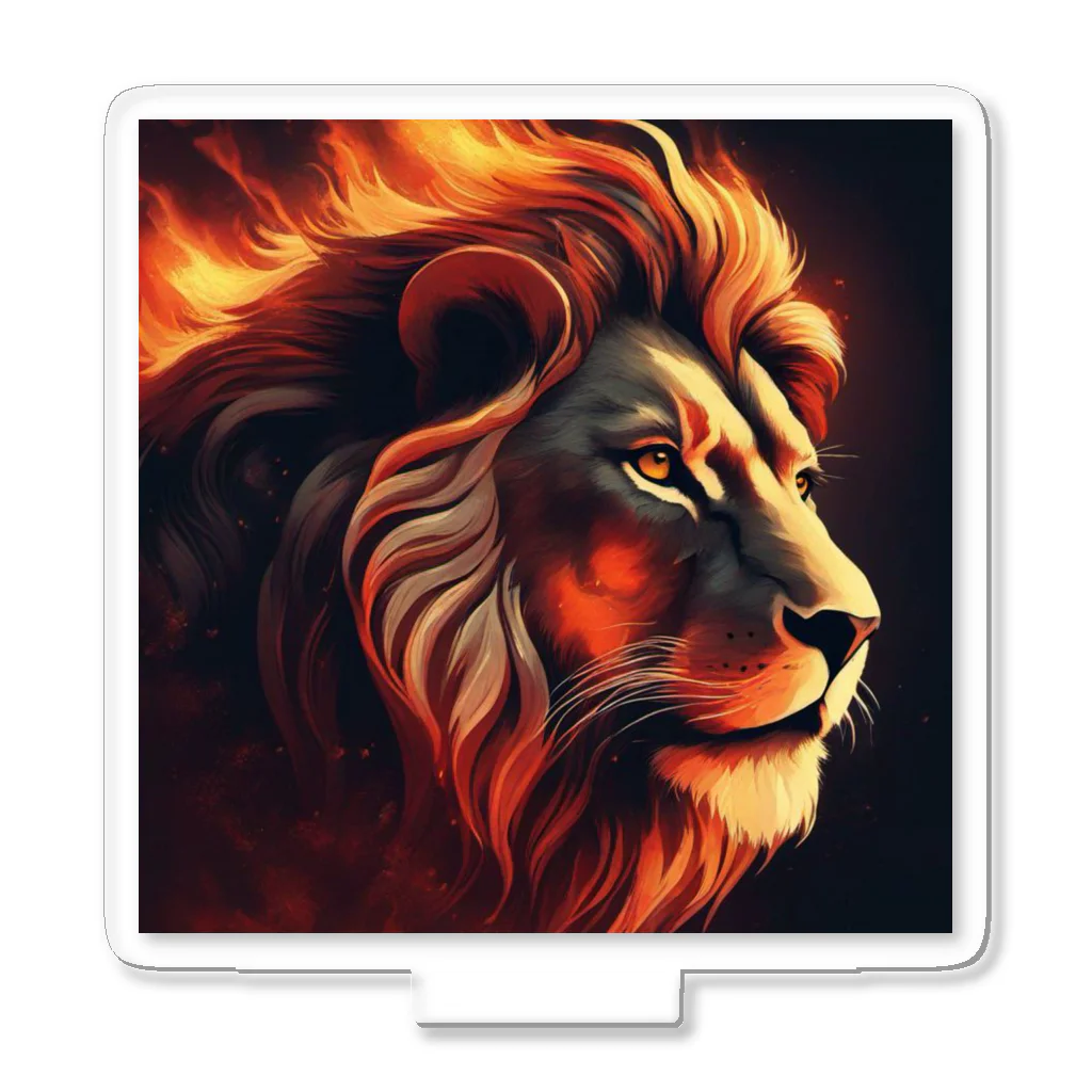 迫力あるライオン 迫力あるライオン 炎をまとって存在感のある迫力あるライオン AI生成