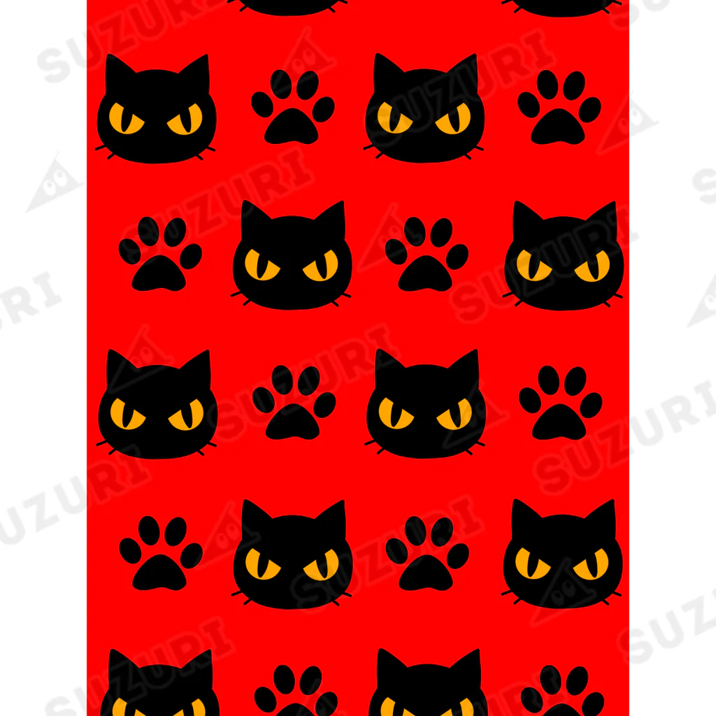 mkumakumaの黒猫と足跡赤 Ankle Socks