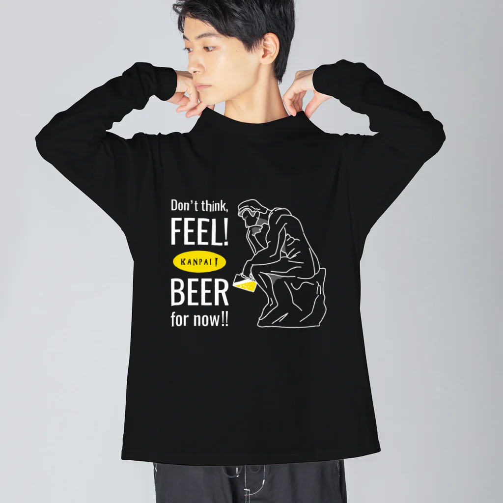 ビールとアート TM-3 Designの彫刻 × BEER（考える人：考えるな、感じろ! とりあえずビール!!）白線画 Big Long Sleeve T-Shirt