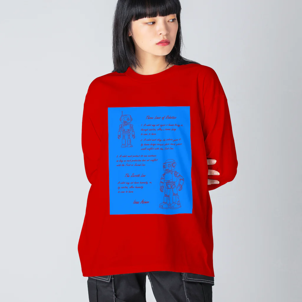 mirinconixのアシモフのロボット3原則とロボットの落書き  セルリアンブルー Big Long Sleeve T-Shirt