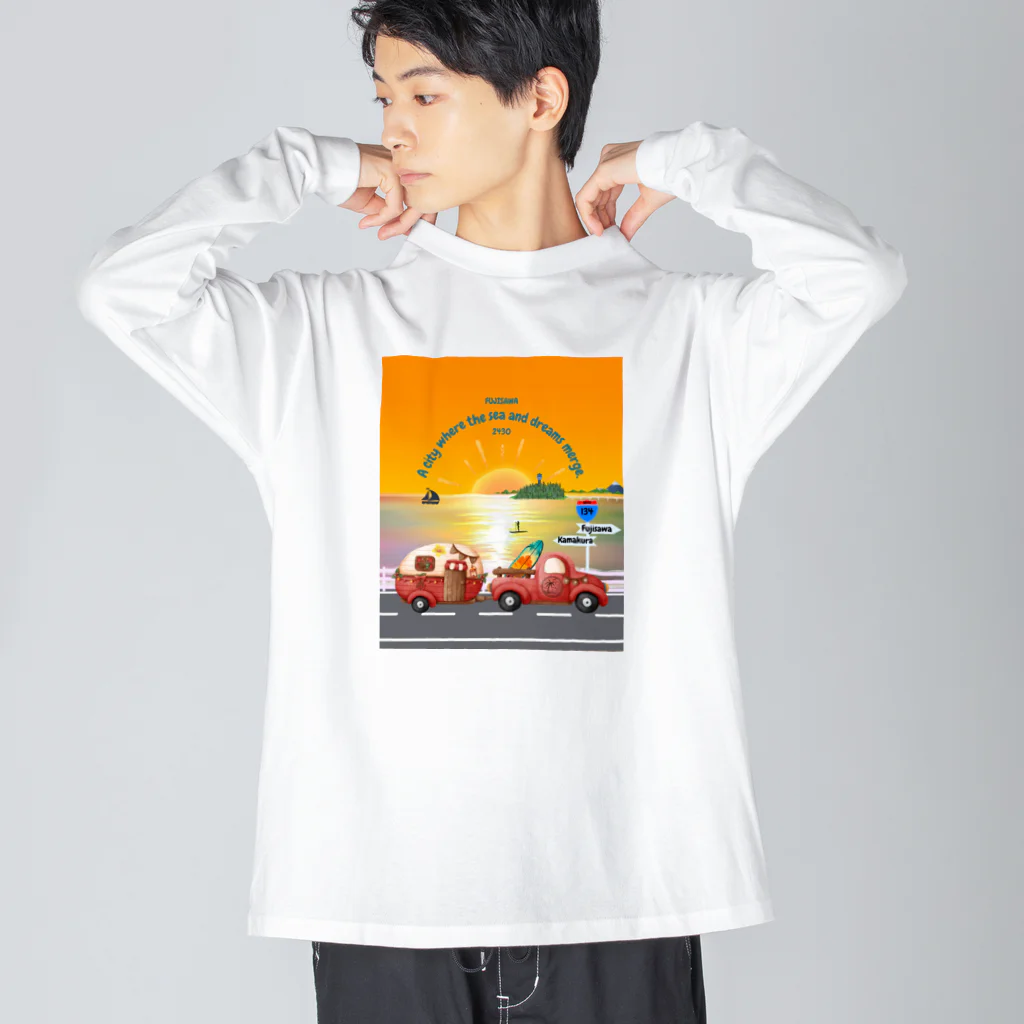 CyberArmadilloの湘南藤沢（2430）夕焼けコレクション Big Long Sleeve T-Shirt