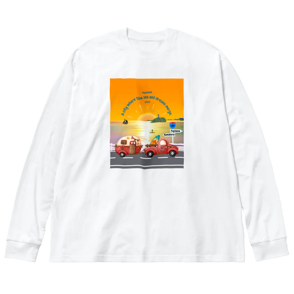 CyberArmadilloの湘南藤沢（2430）夕焼けコレクション Big Long Sleeve T-Shirt