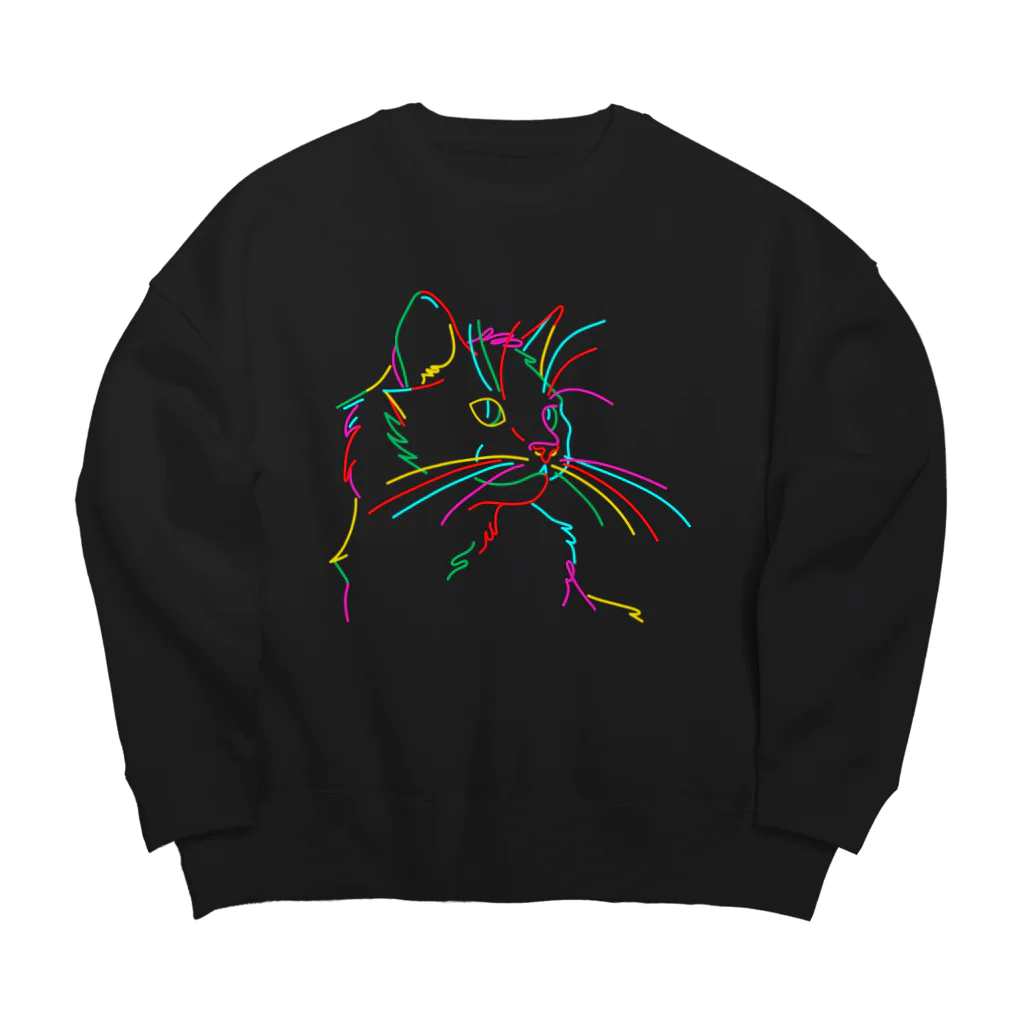 A-Kdesignの虹色の猫 Big Crew Neck Sweatshirt