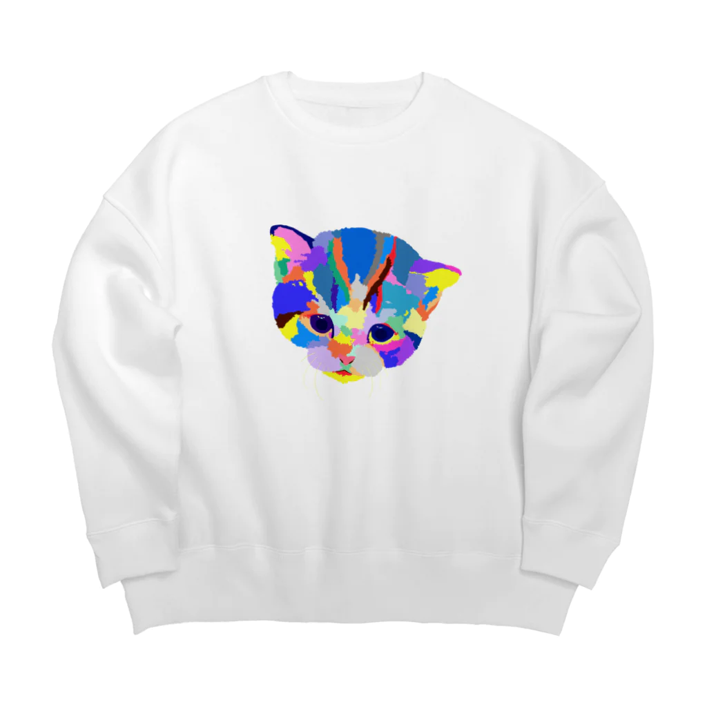 meiroのカラフルな猫 Big Crew Neck Sweatshirt