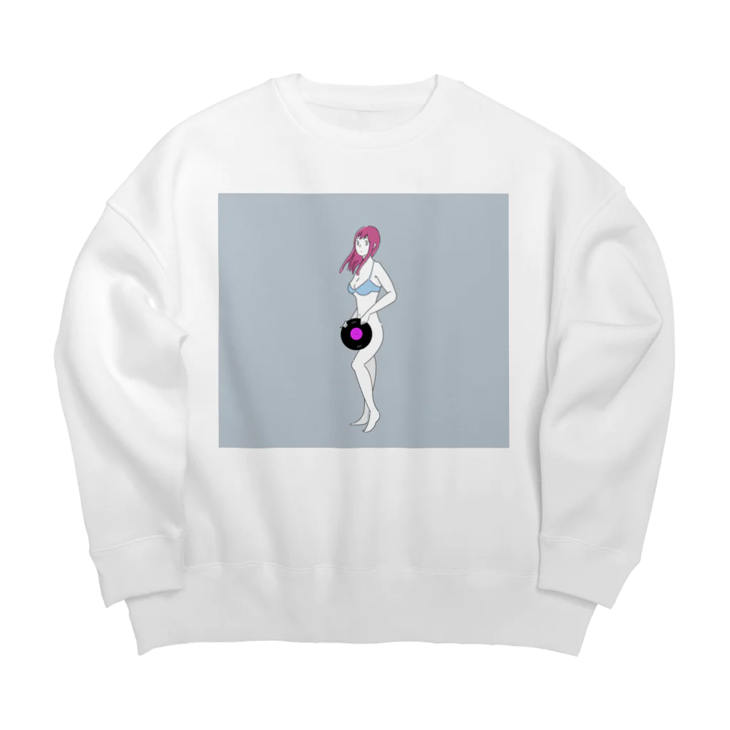 垢抜け足りないイラストショップのレコードで隠す女子 Big Crew Neck Sweatshirt