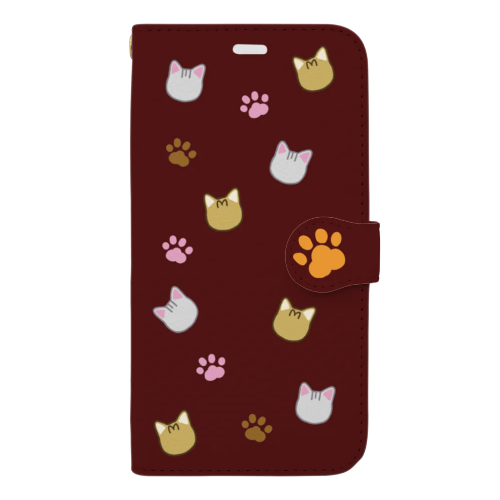 すきだらけShopの【ちぃちゃん＆みみしゃん】手帳型スマホケース（あずき） Book-Style Smartphone Case
