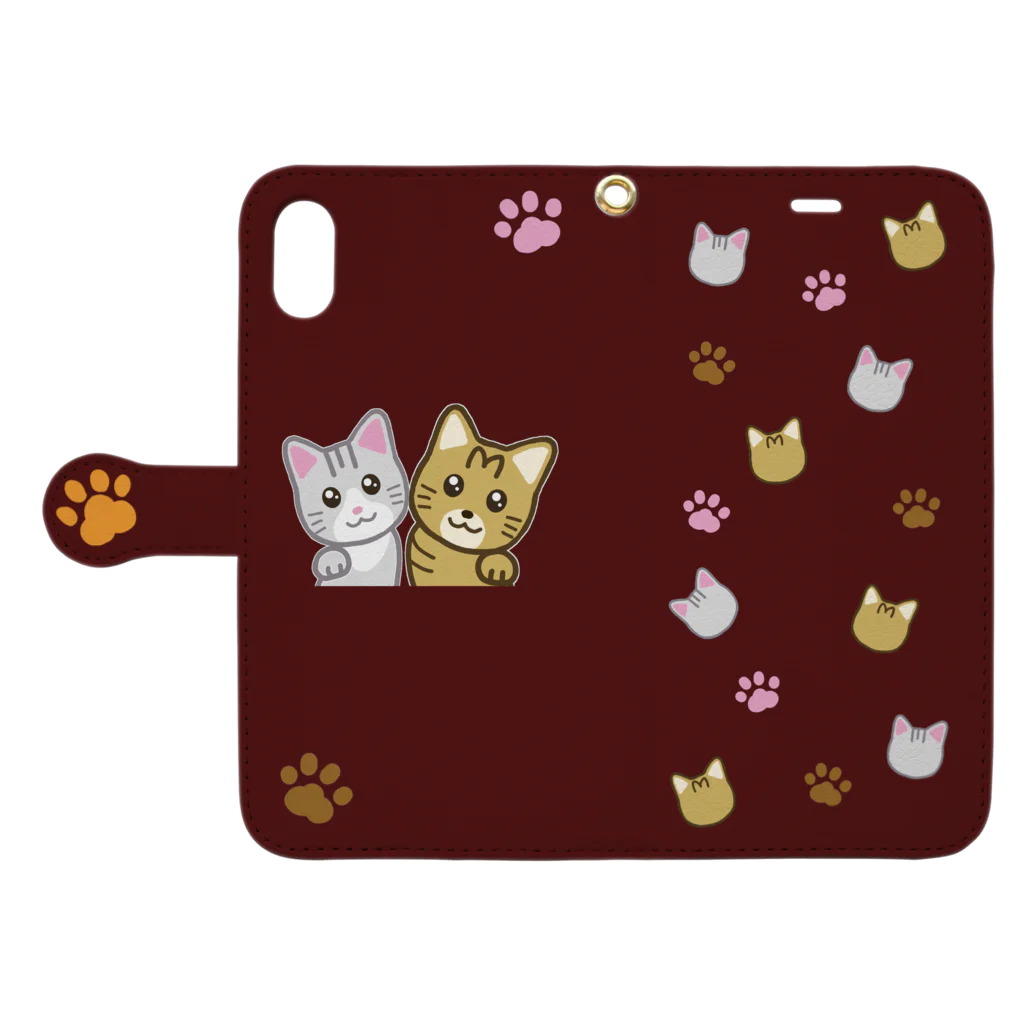 すきだらけShopの【ちぃちゃん＆みみしゃん】手帳型スマホケース（あずき） Book-Style Smartphone Case:Opened (outside)