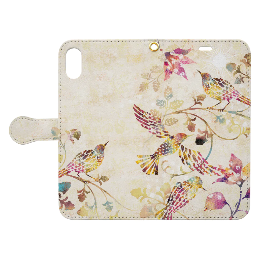 Tomoko HayashiのBirds sing Book-Style Smartphone Case:Opened (outside)