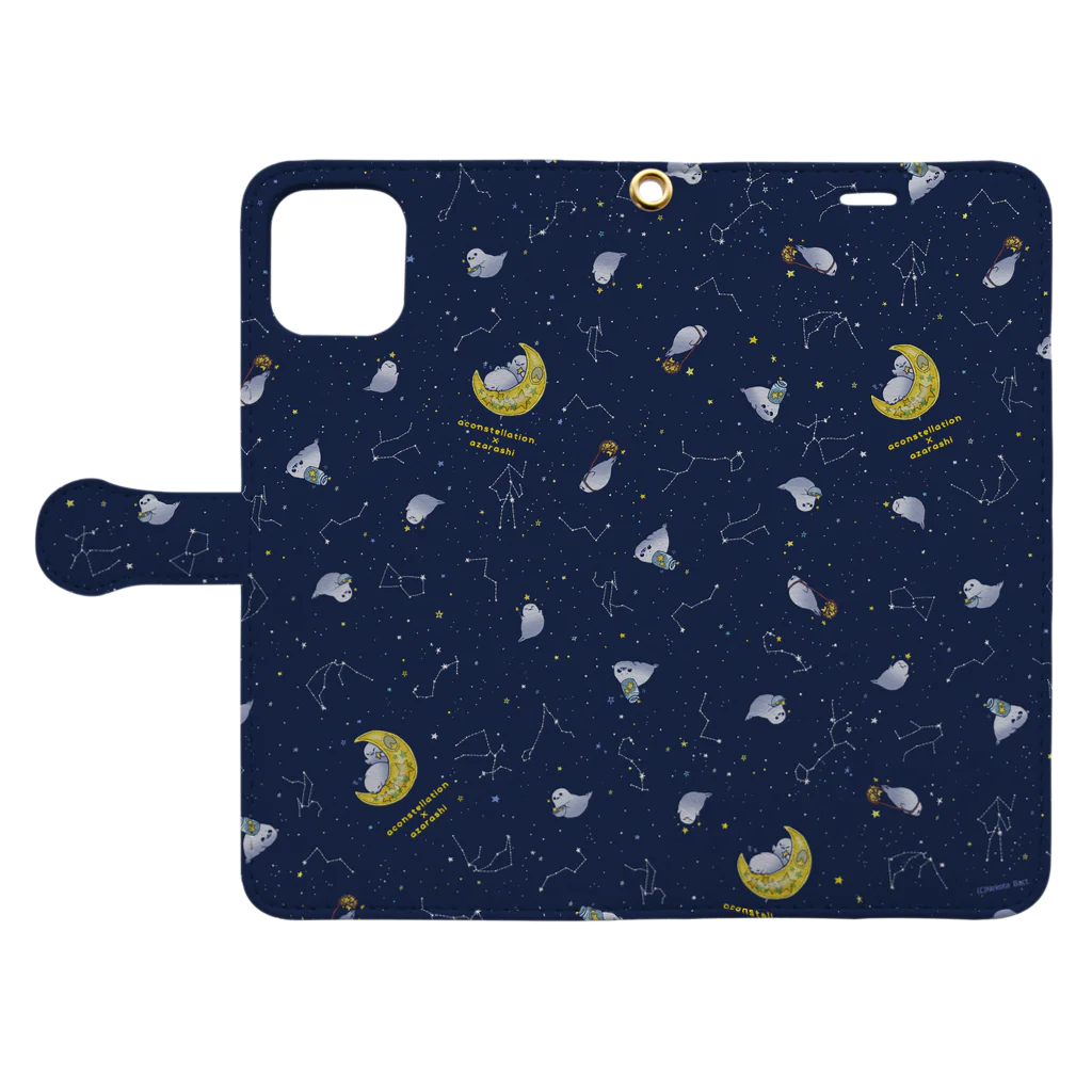 BARE FEET/猫田博人（Nekota Bact.）の星座アザラシ・手帳型ケース Book-Style Smartphone Case:Opened (outside)