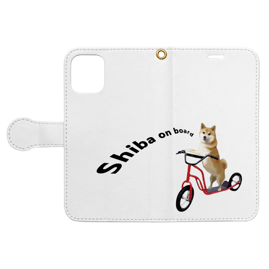 犬グッズの店しえるぶるーのキックボードに乗った柴犬 Book-Style Smartphone Case:Opened (outside)