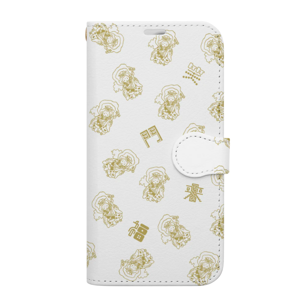 コンティーゴ・デザインの笑門来福弁財天いっぱい　ゴールド Book-Style Smartphone Case