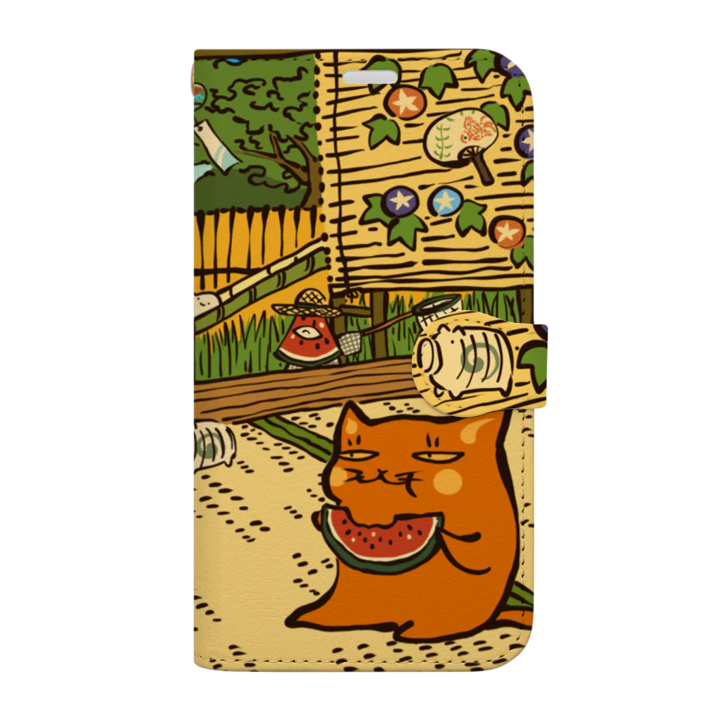 花日和 畳の赤ねこ、夏の縁側にて Book-Style Smartphone Case