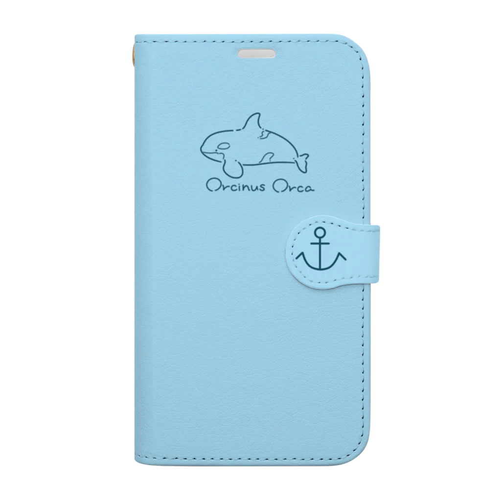 シンプルシャチ 手帳型スマホケース（ブルー） / まつおるかグッズ