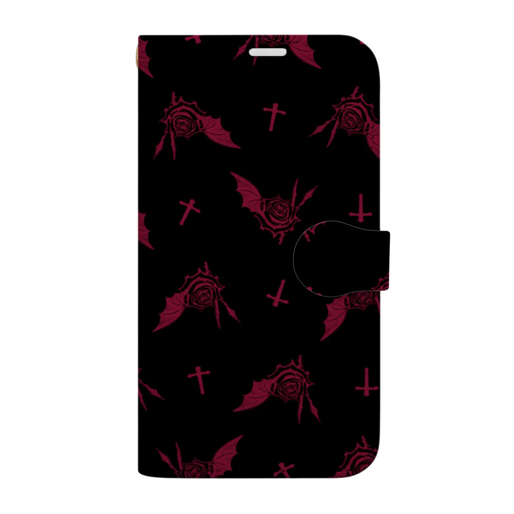 FAN-TANの薔薇を吸う蝙蝠(総柄/レッド) Book-Style Smartphone Case