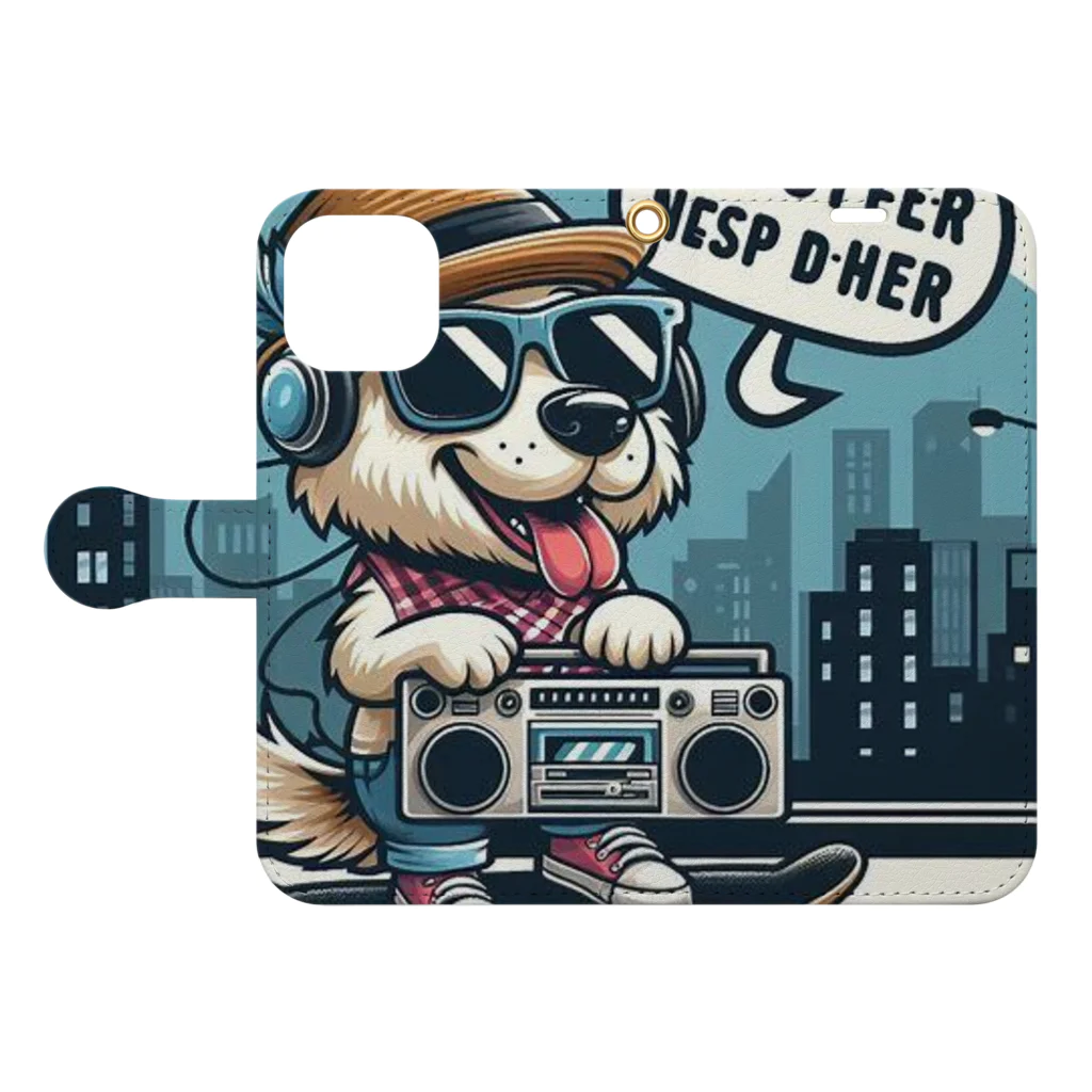 無気力のスケボーわんこ Book-Style Smartphone Case:Opened (outside)