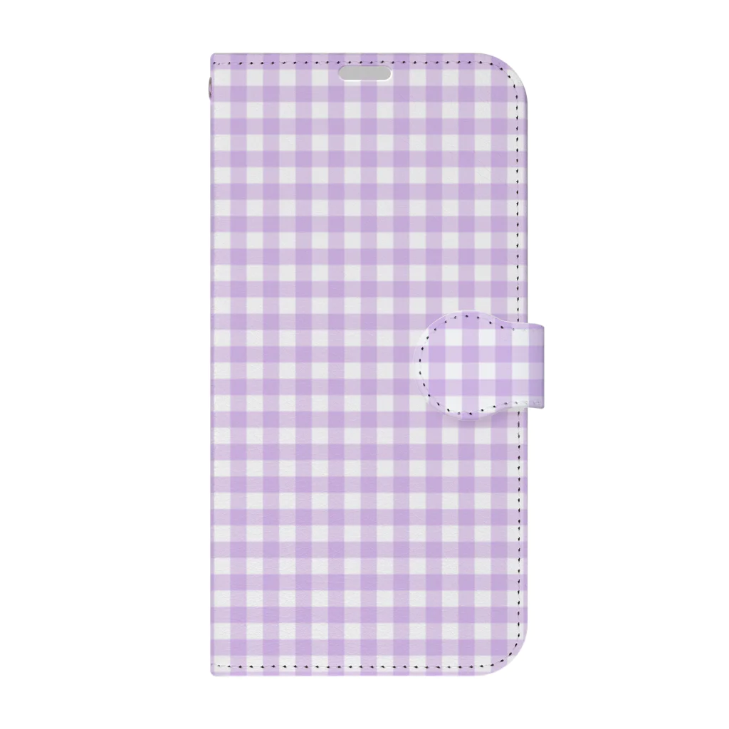 みっふぉ どじぇきのすいかこぞうのむらさきなギンガムチェック【オレンジ / うらめん】 Book-Style Smartphone Case