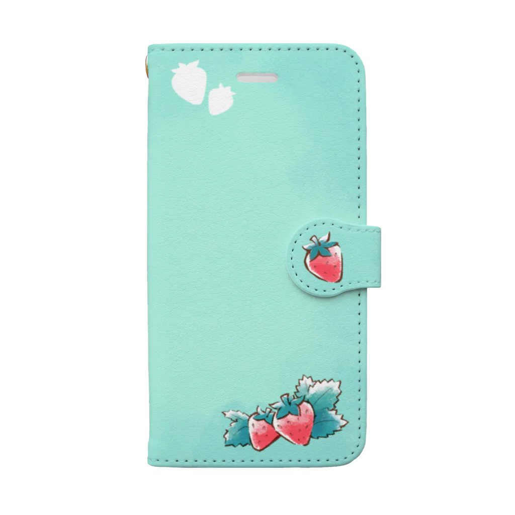丘ケ𓅫のセキセイインコとイチゴ Book-Style Smartphone Case