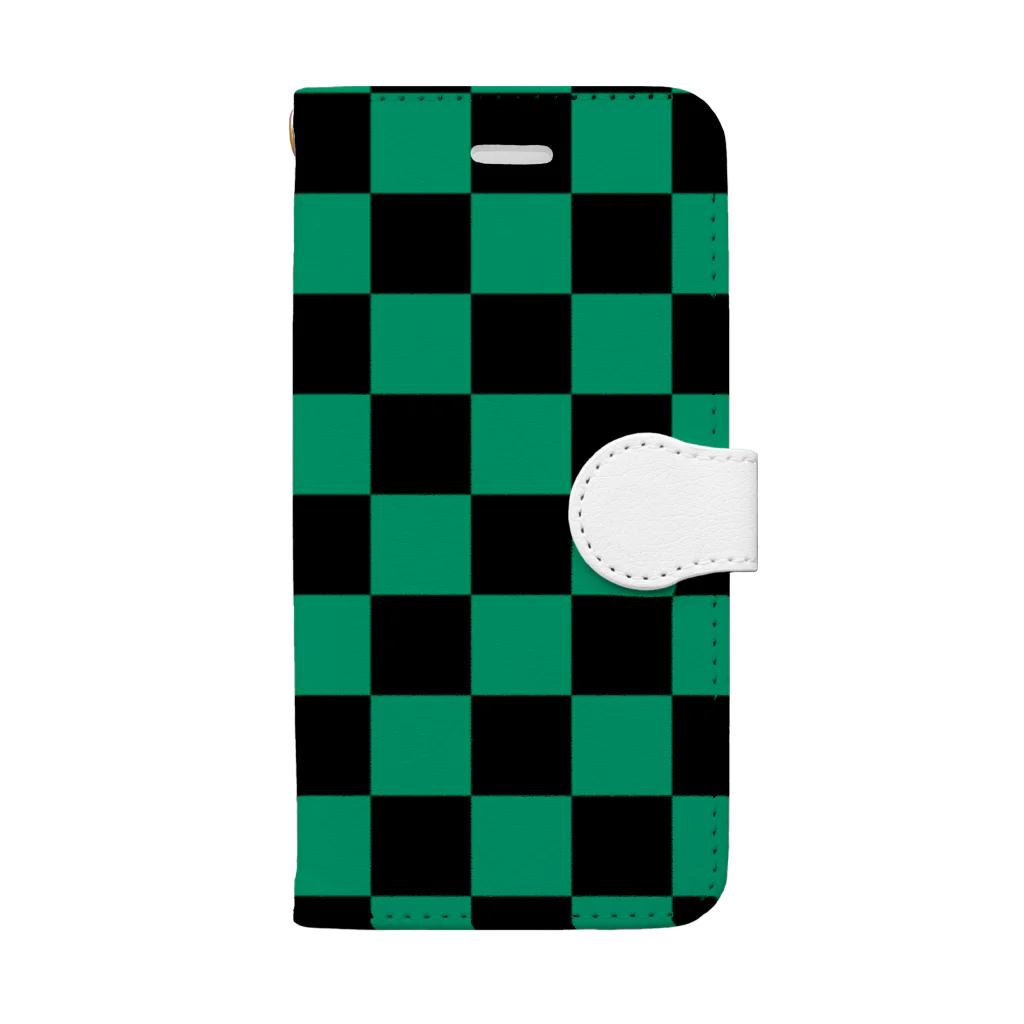 iPhone のケース屋の市松模様 (黒/緑) Book-Style Smartphone Case