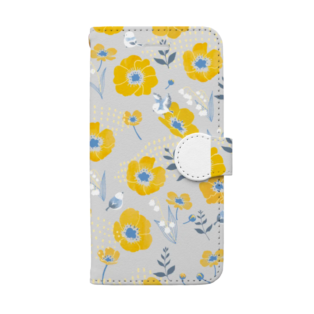 ひよ子さん堂の北欧柄　花と小鳥たち Book-Style Smartphone Case