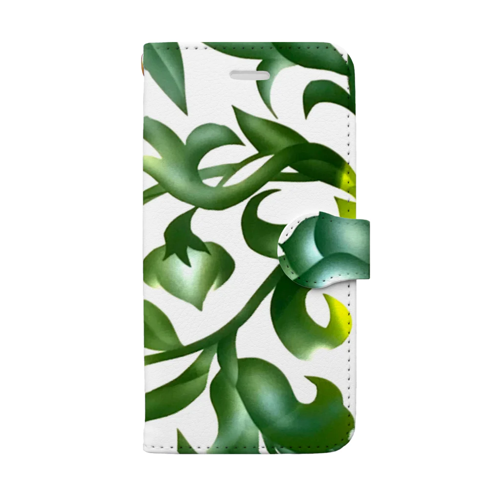 glass.saoriのgreen flowers 緑の花唐草 Book-Style Smartphone Case