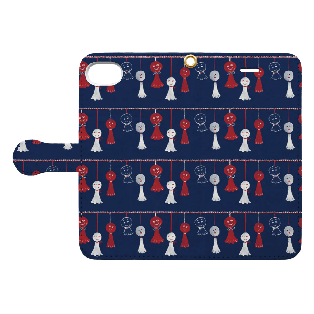 IZANAMI by Akane Yabushitaの【日本レトロ#11】てるてる坊主（パターン） Book-Style Smartphone Case:Opened (outside)