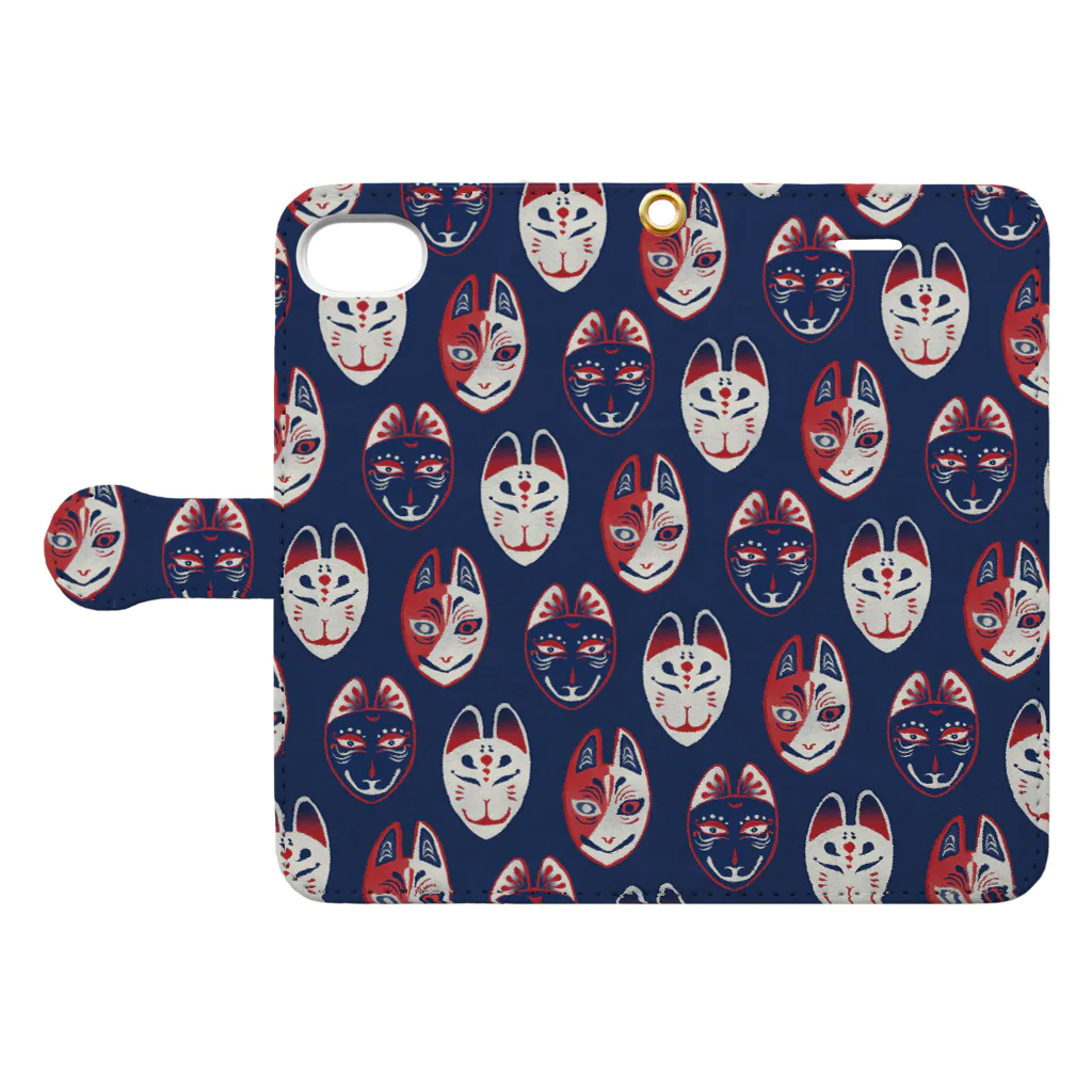 IZANAMI by Akane Yabushitaの【日本レトロ#22】狐面（パターン） Book-Style Smartphone Case:Opened (outside)