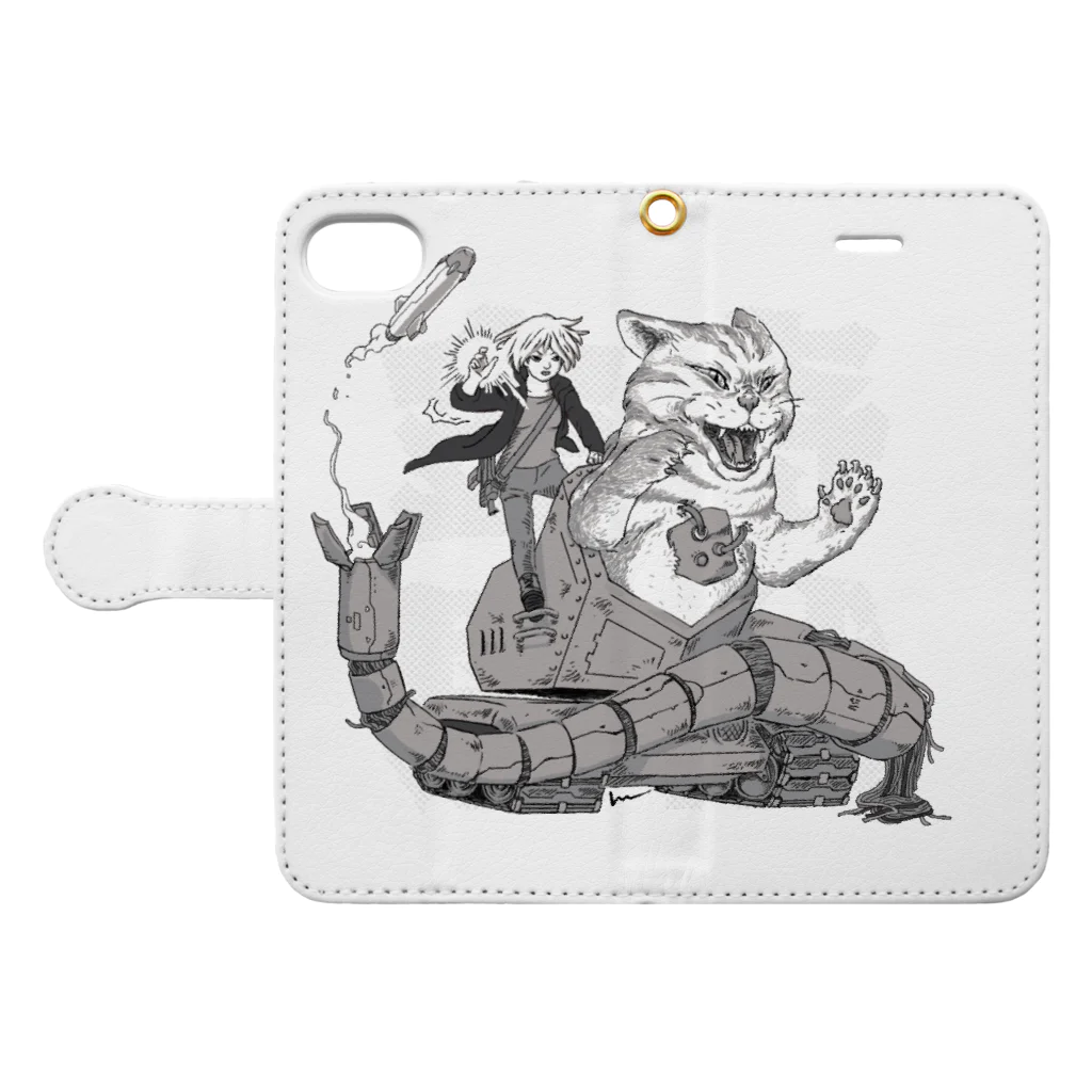 OGR Labのロボット猫と少女 Book-Style Smartphone Case:Opened (outside)