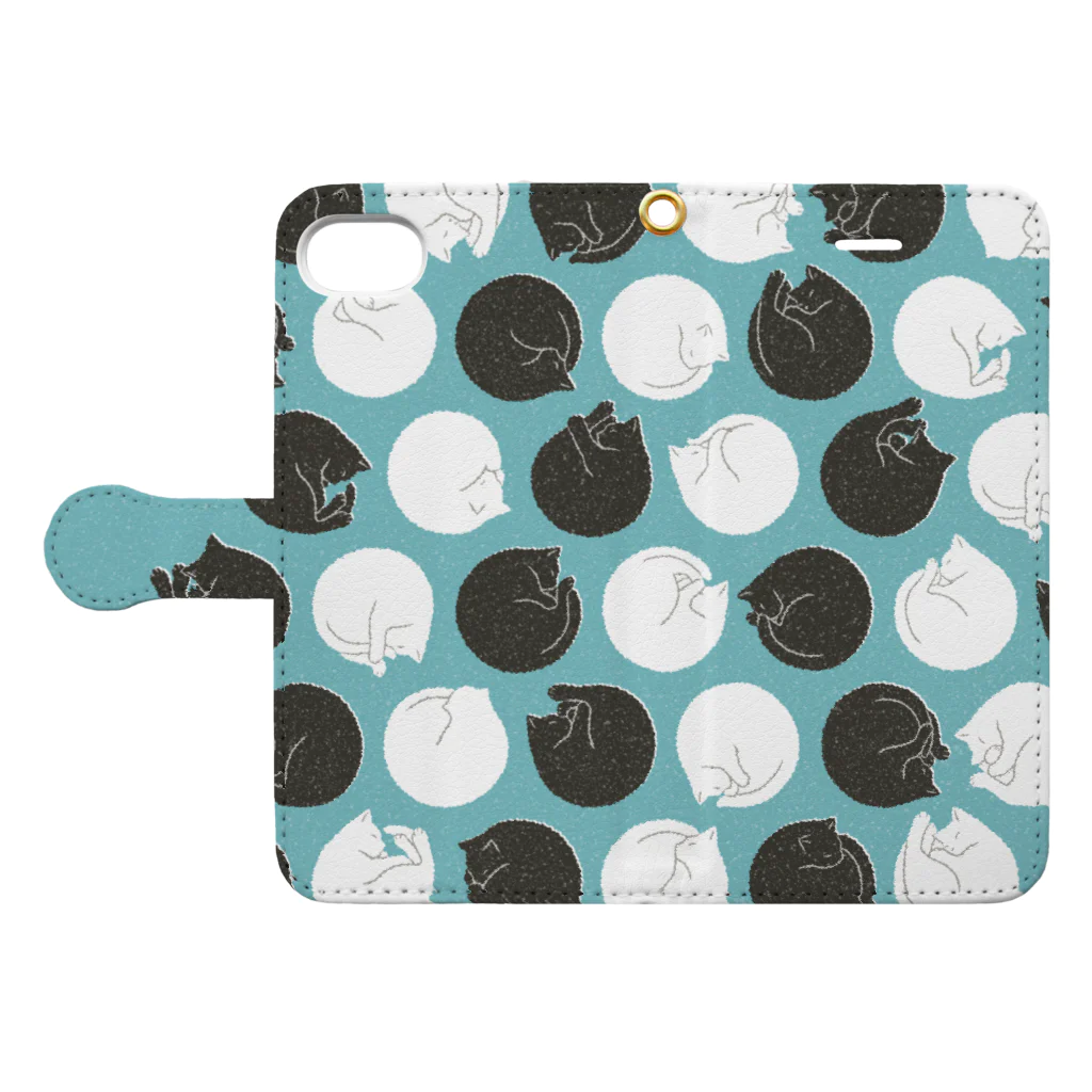 123izmの猫ドット（青） Book-Style Smartphone Case:Opened (outside)
