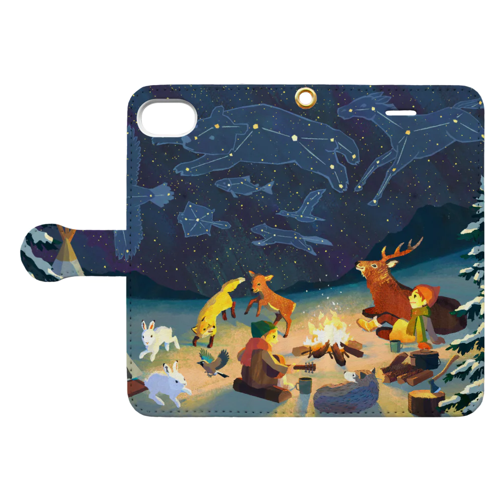 Makiko Goto goods storeの星空キャンプ Book-Style Smartphone Case:Opened (outside)